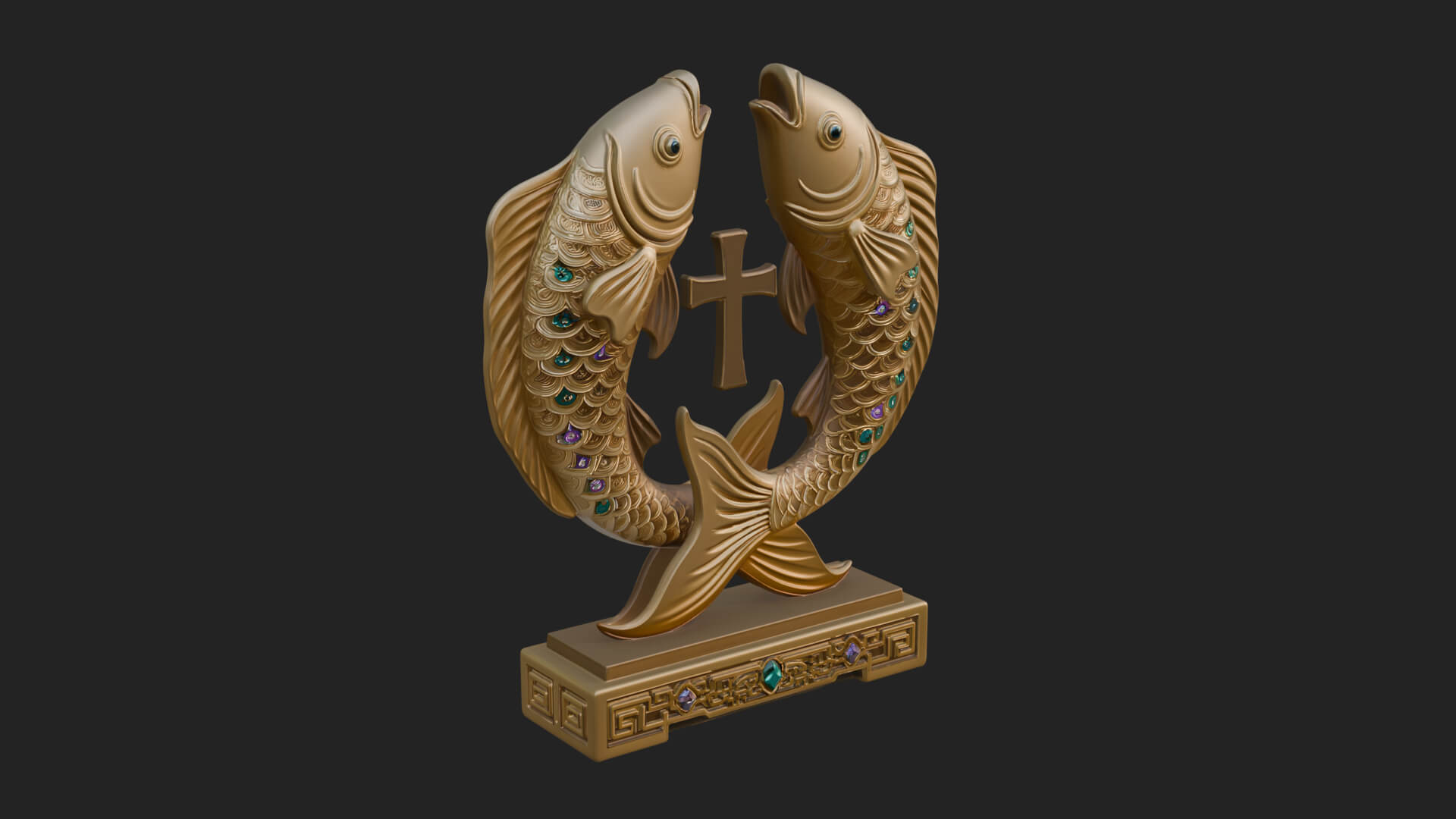 Twin Fish Arch Ornament Design 1 3D Print Model 3D Model
