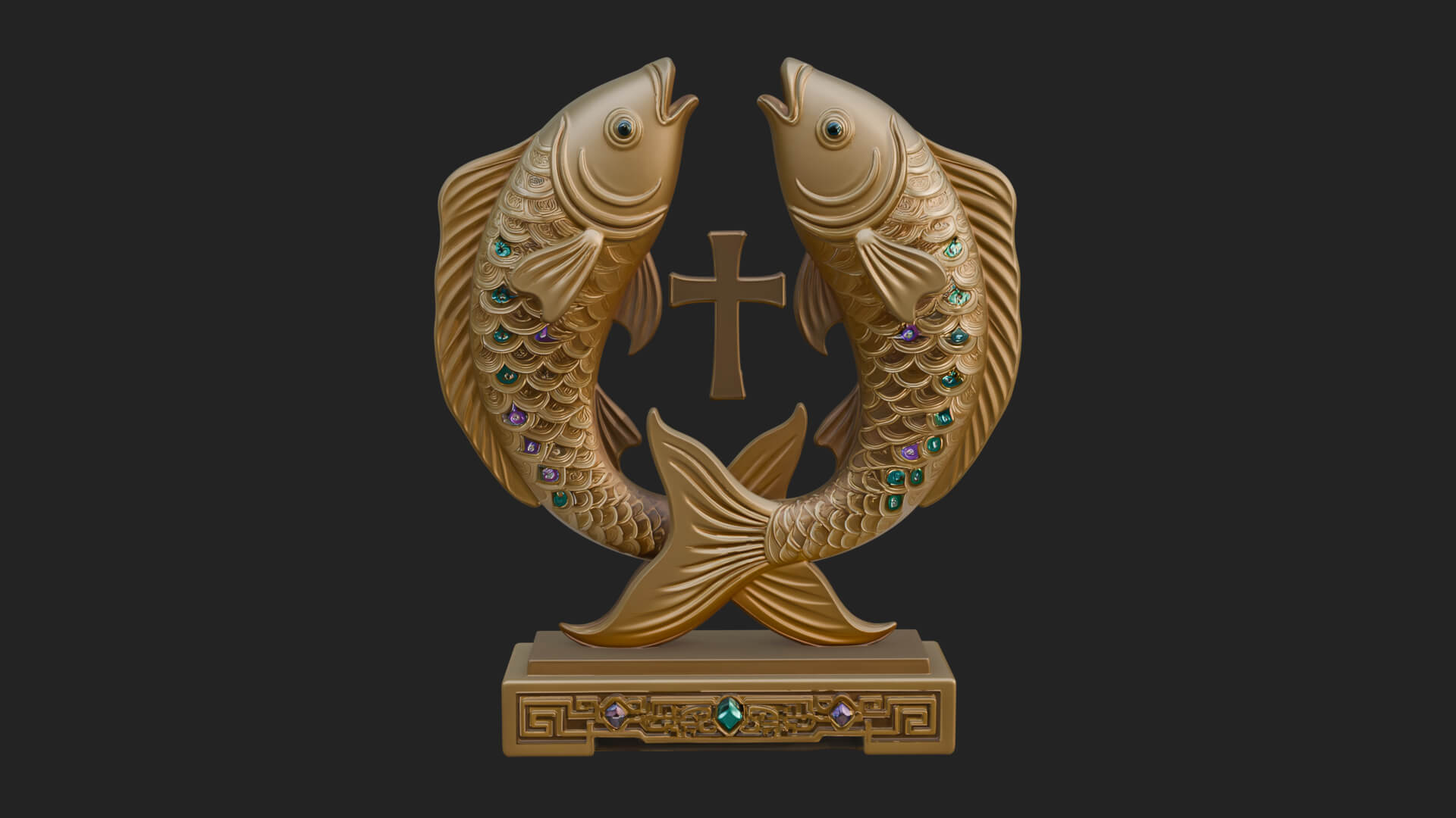 Twin Fish Arch Ornament Design 1 3D Print Model 3D Model