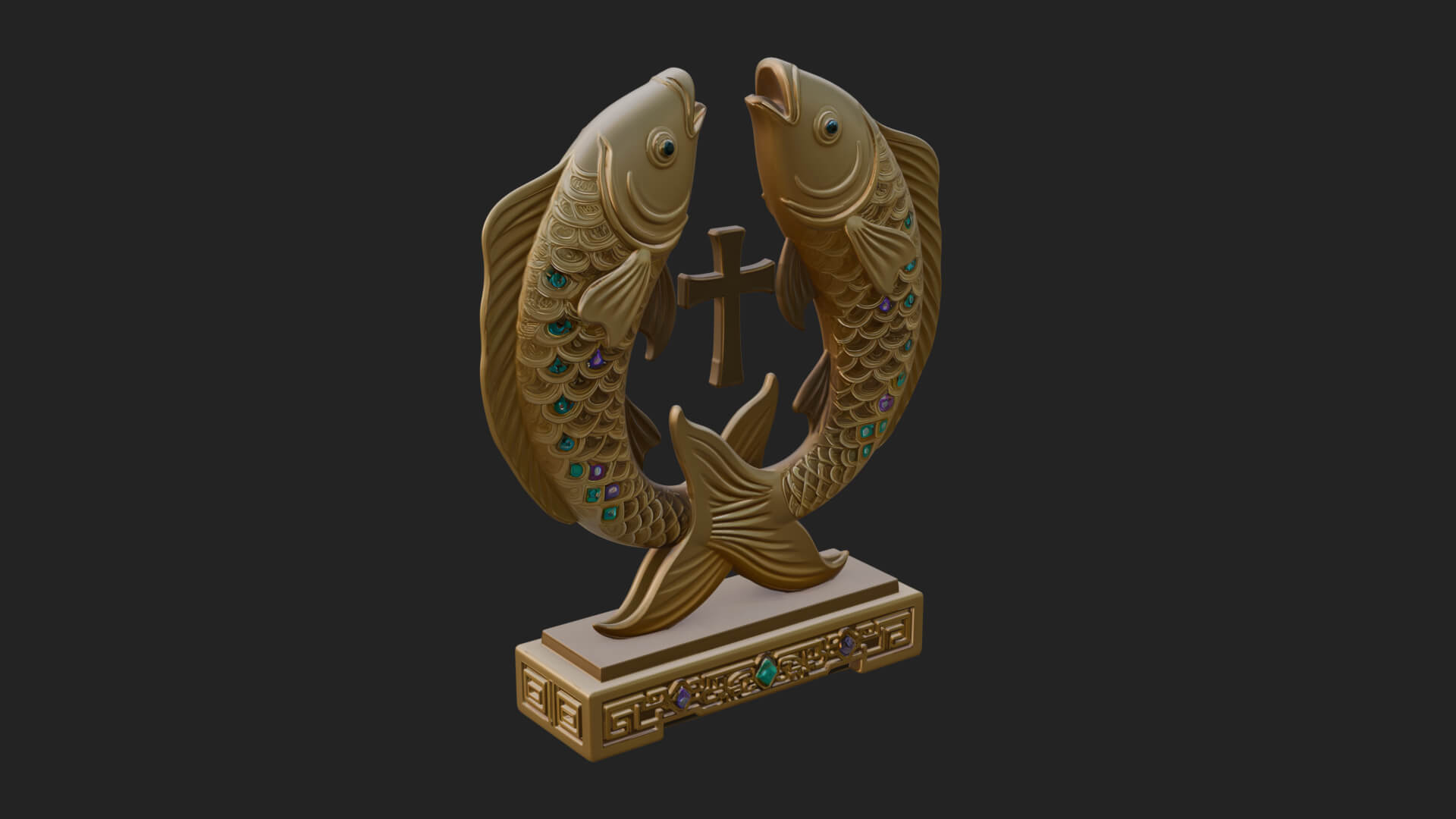 Twin Fish Arch Ornament Design 1 3D Print Model 3D Model