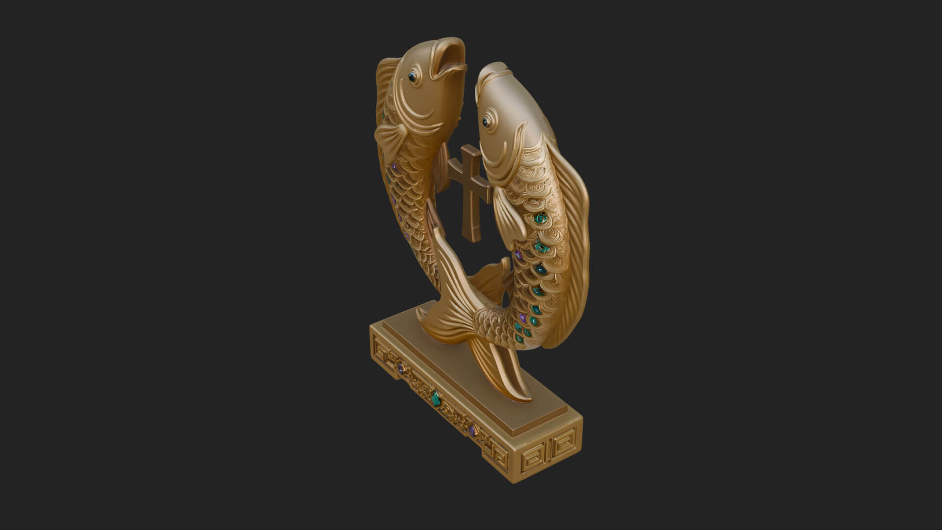 Twin Fish Arch Ornament Design 1 3D Print Model 3D Model