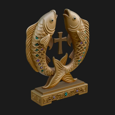 Twin Fish Arch Ornament Design 1 3D Print Model