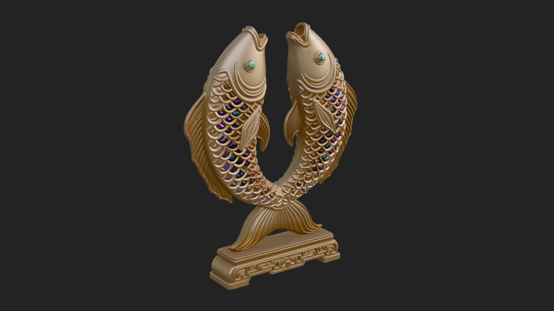 Twin Fish Arch Ornament Design 2 3D Print Model 3D Model