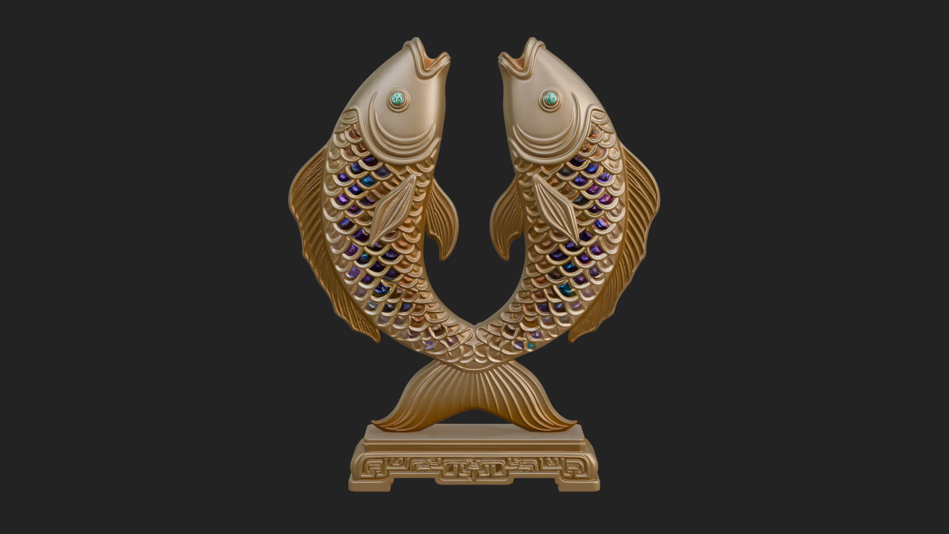 Twin Fish Arch Ornament Design 2 3D Print Model 3D Model