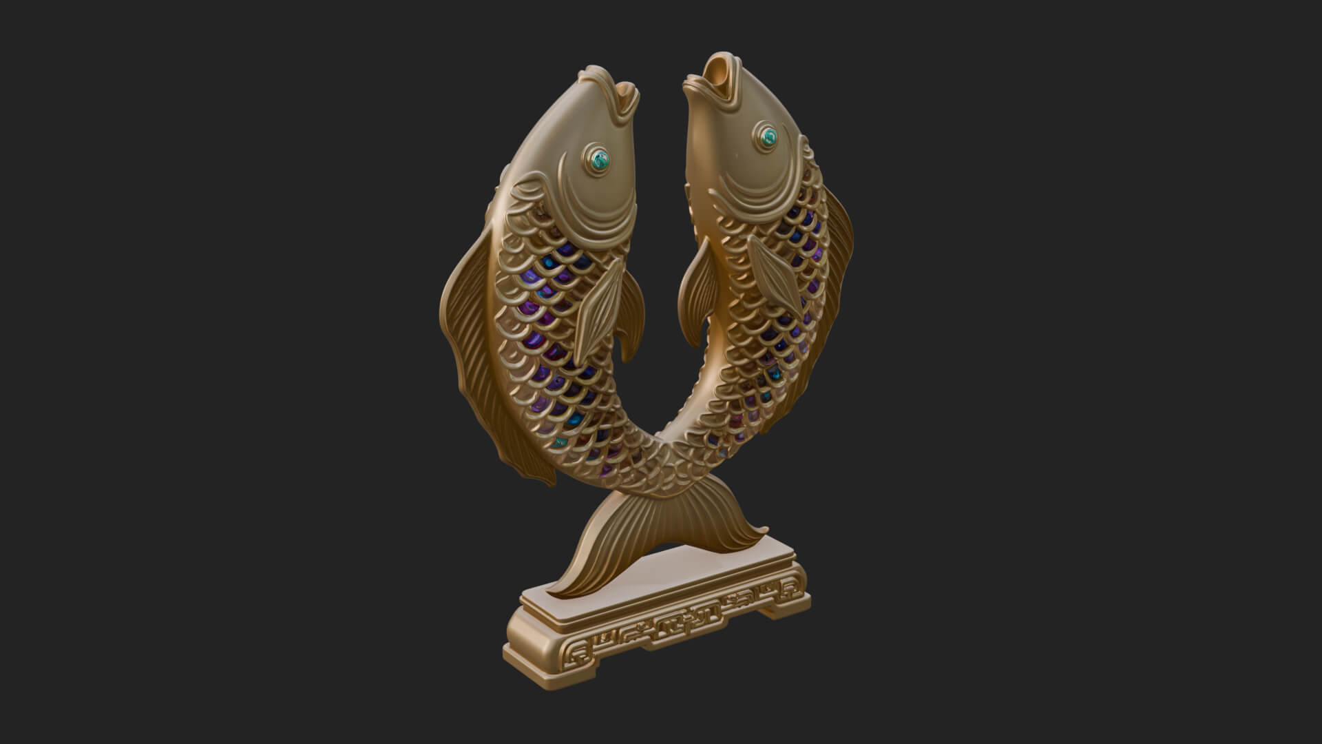 Twin Fish Arch Ornament Design 2 3D Print Model 3D Model