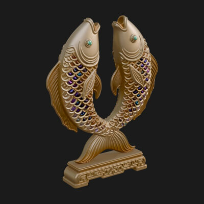 Twin Fish Arch Ornament Design 2 3D Print Model