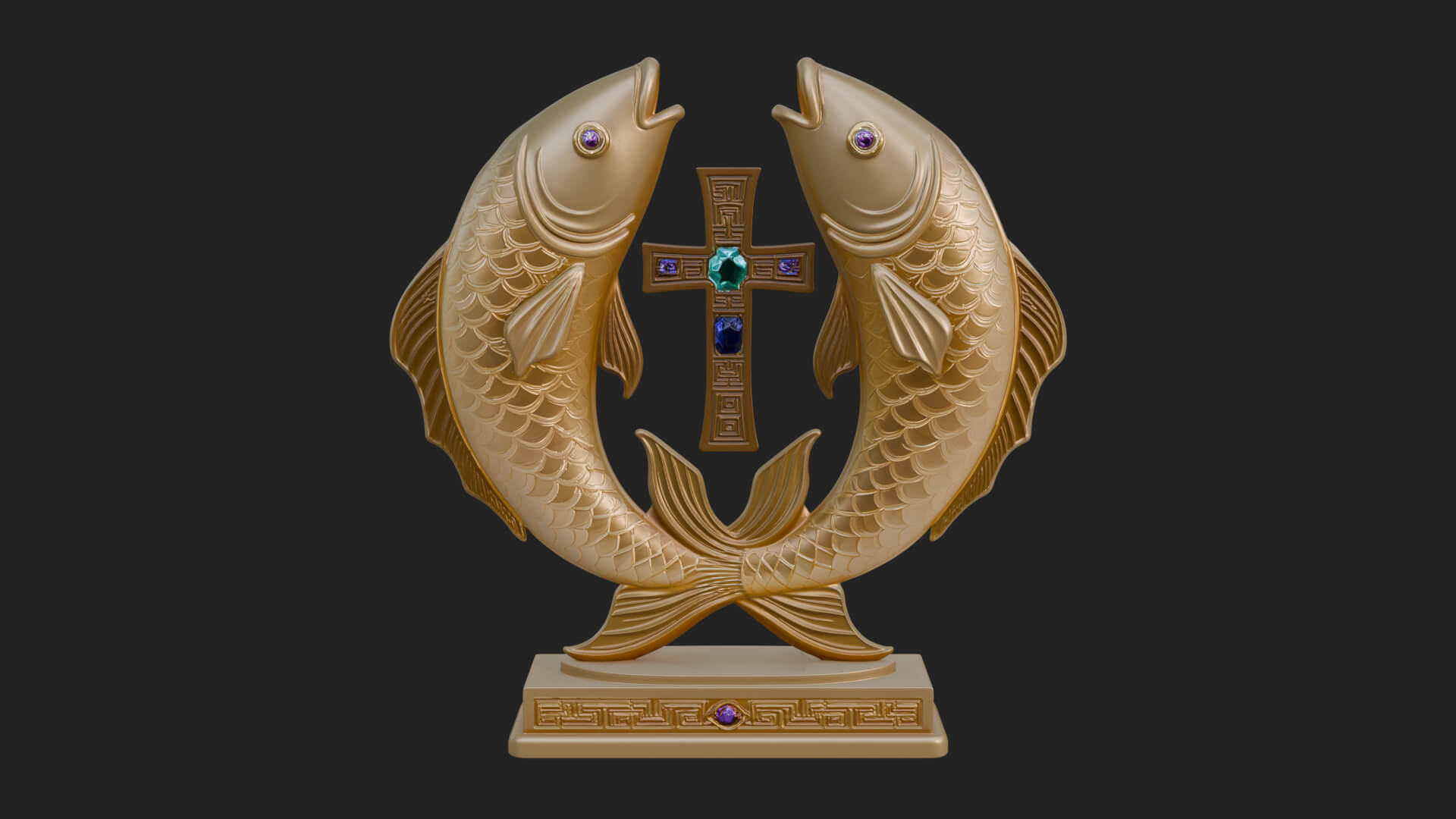 Twin Fish Arch Ornament Design 3 3D Print Model 3D Model