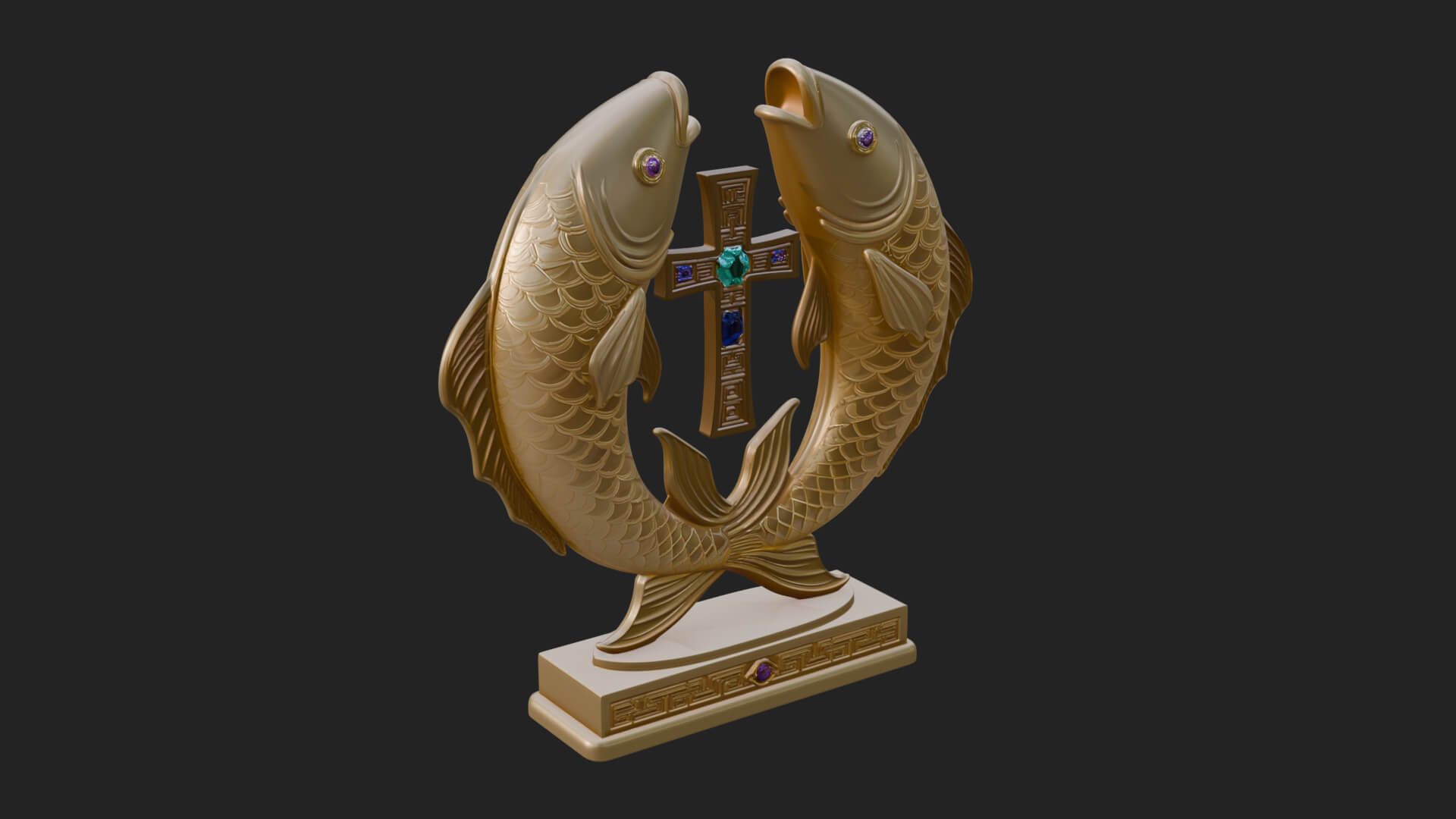 Twin Fish Arch Ornament Design 3 3D Print Model 3D Model
