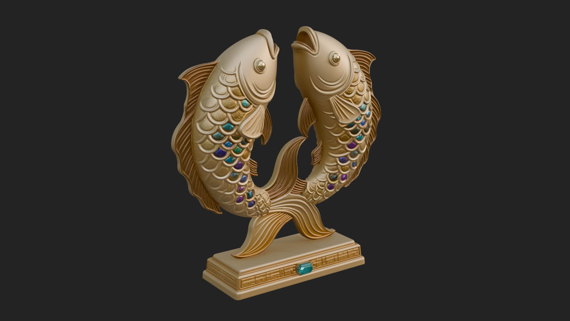 Twin Fish Arch Ornament Design 4 3D Print Model 3D Model
