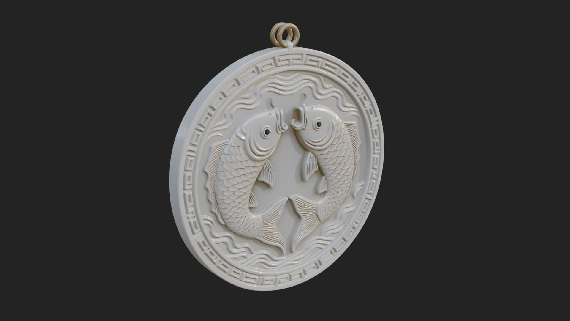 Twin Koi Fish Oval Plaque Design 1 3D Print Model 3D Model