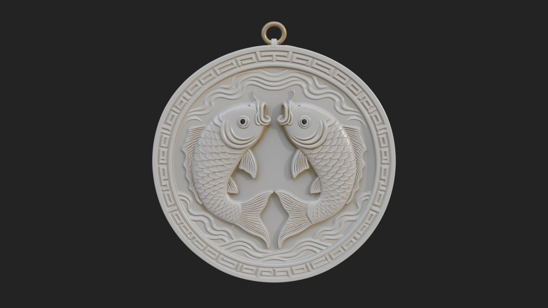 Twin Koi Fish Oval Plaque Design 1 3D Print Model 3D Model