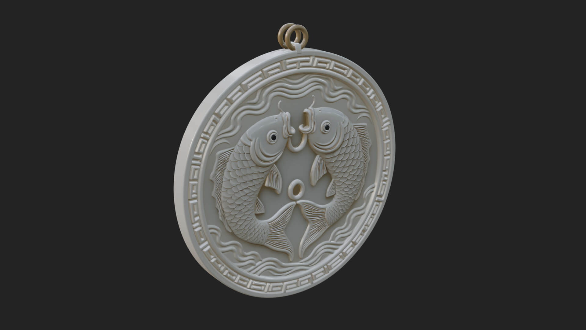 Twin Koi Fish Oval Plaque Design 1 3D Print Model 3D Model