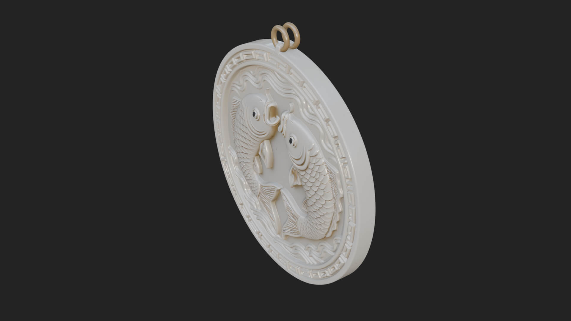 Twin Koi Fish Oval Plaque Design 1 3D Print Model 3D Model