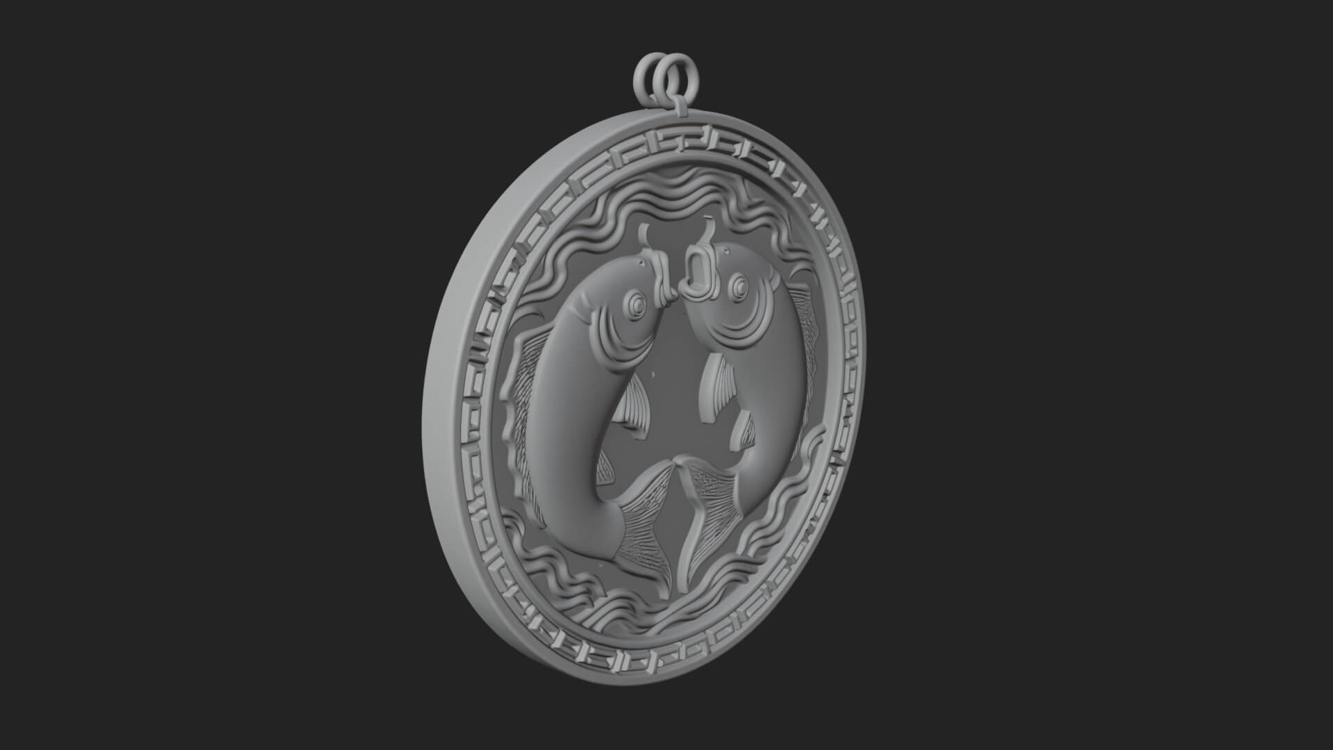Twin Koi Fish Oval Plaque Design 1 3D Print Model 3D Model