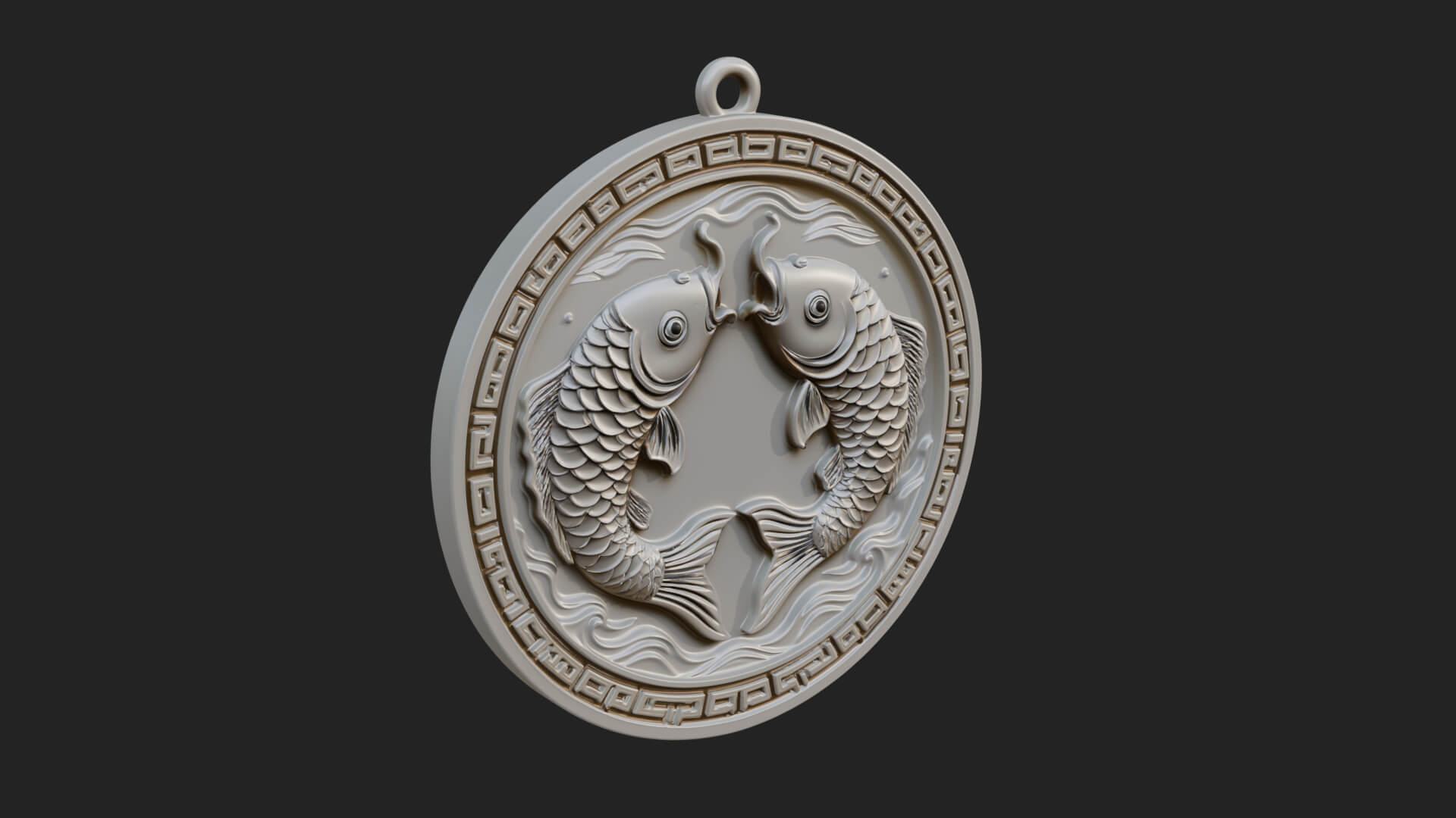 Twin Koi Fish Oval Plaque Design 2 3D Print Model 3D Model