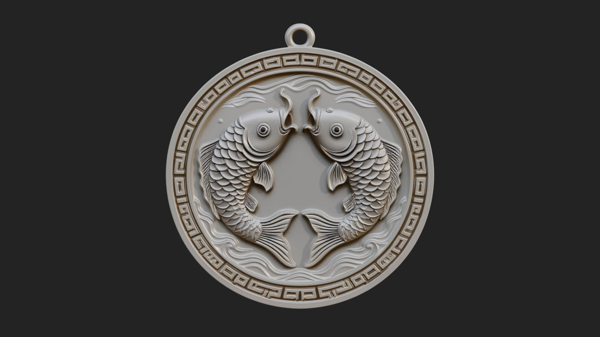 Twin Koi Fish Oval Plaque Design 2 3D Print Model 3D Model