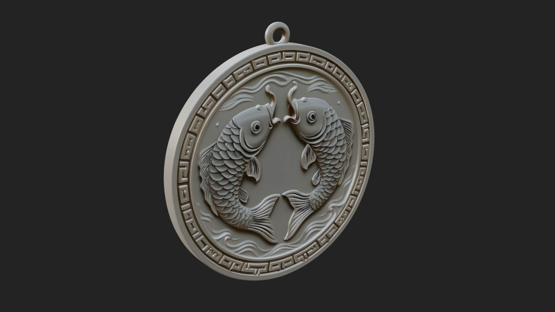 Twin Koi Fish Oval Plaque Design 2 3D Print Model 3D Model