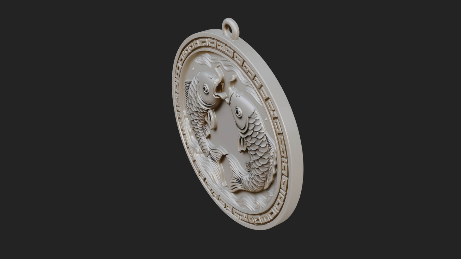 Twin Koi Fish Oval Plaque Design 2 3D Print Model 3D Model