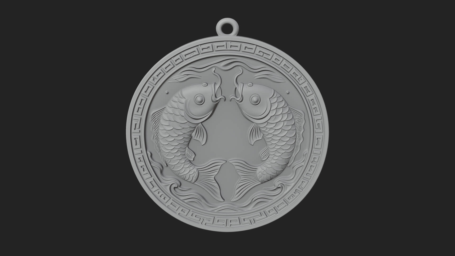 Twin Koi Fish Oval Plaque Design 2 3D Print Model 3D Model