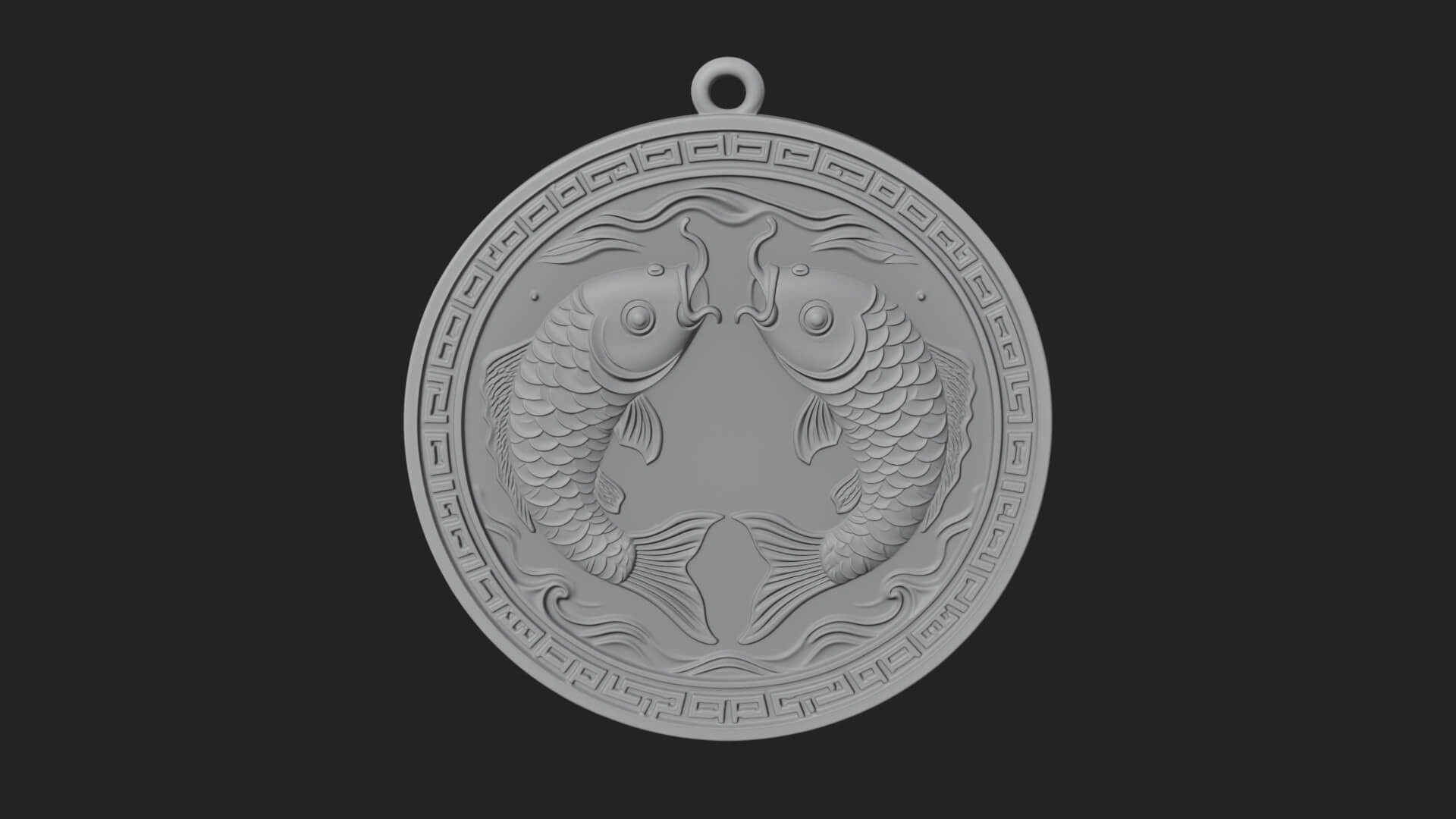 Twin Koi Fish Oval Plaque Design 2 3D Print Model 3D Model