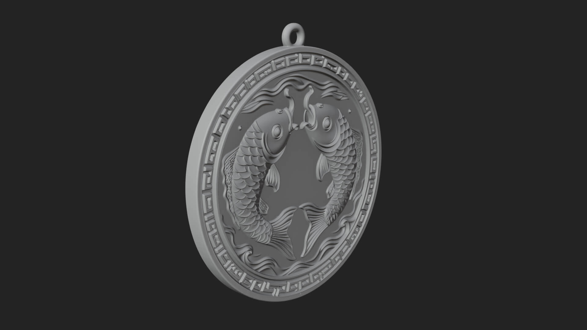 Twin Koi Fish Oval Plaque Design 2 3D Print Model 3D Model