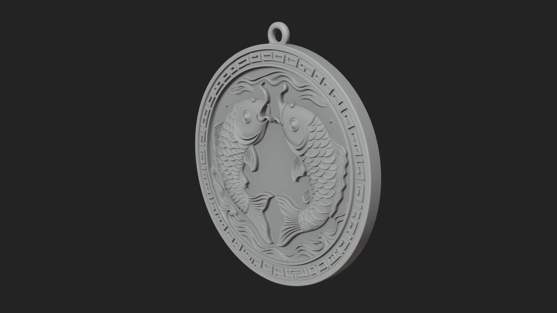 Twin Koi Fish Oval Plaque Design 2 3D Print Model 3D Model