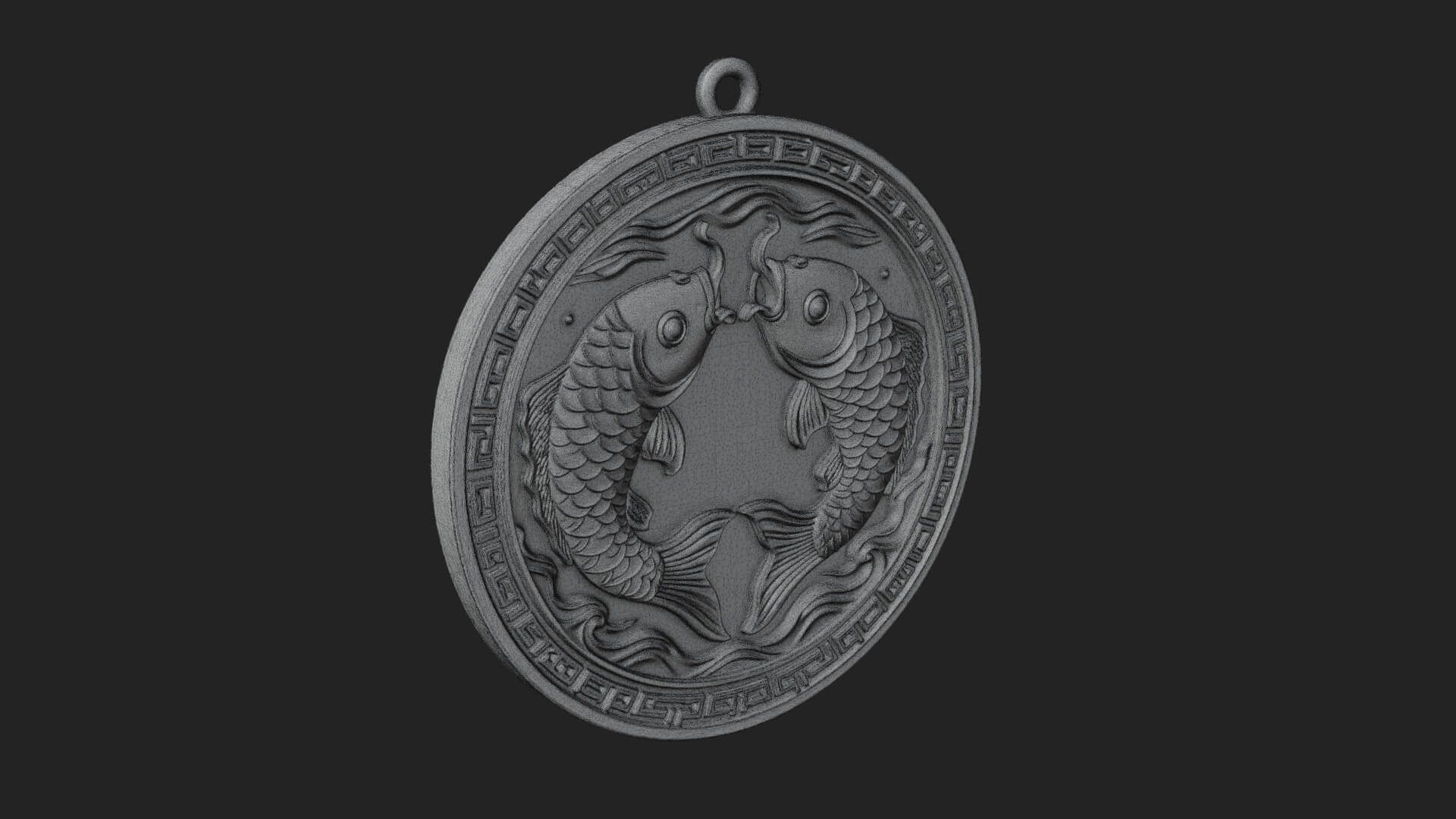 Twin Koi Fish Oval Plaque Design 2 3D Print Model 3D Model
