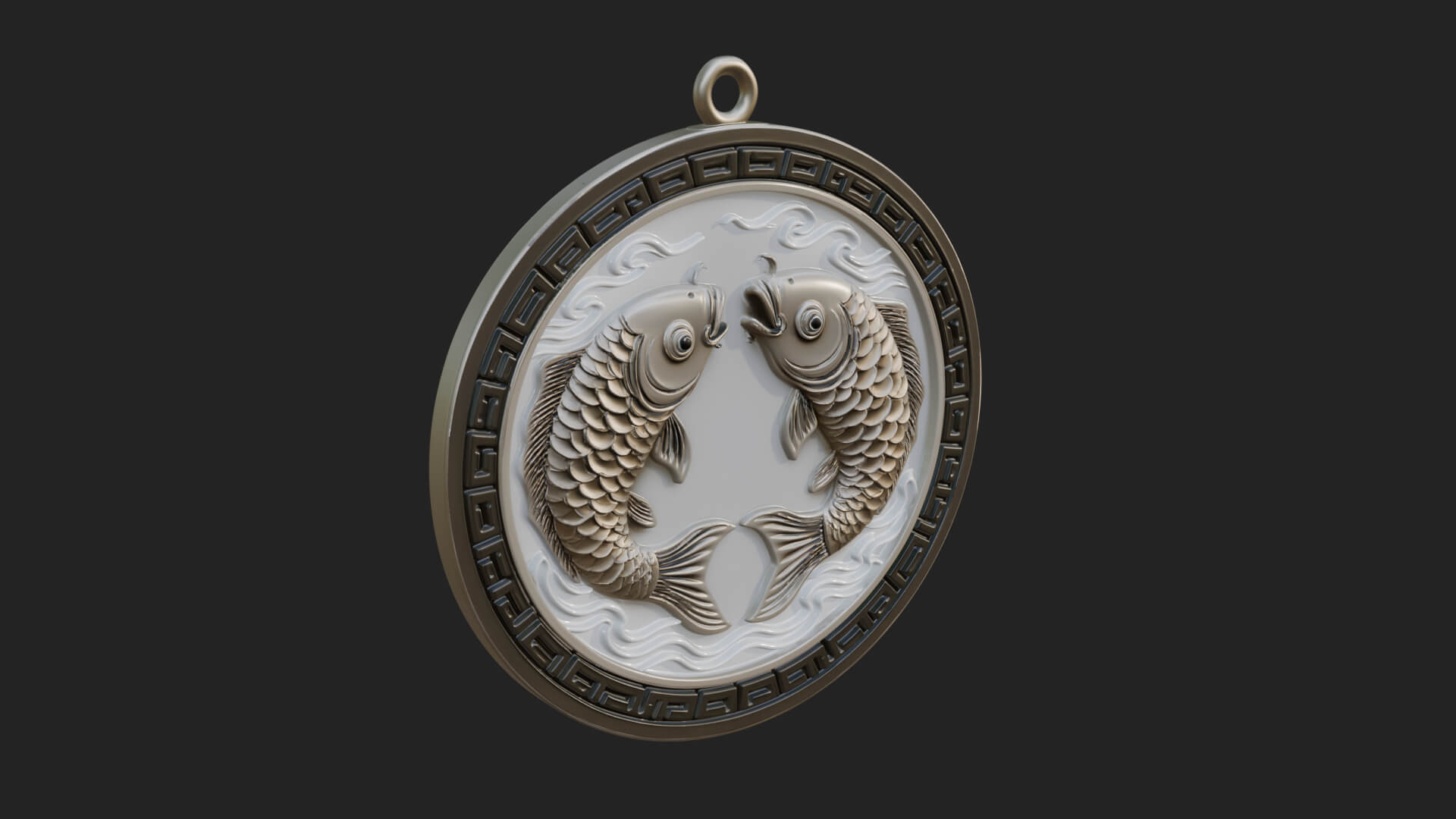 Twin Koi Fish Oval Plaque Design 3 3D Print Model 3D Model