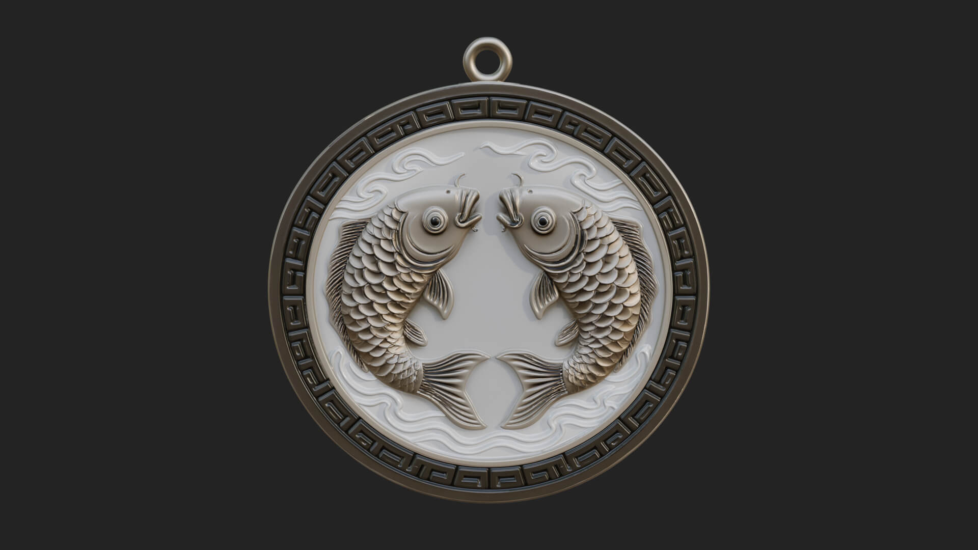 Twin Koi Fish Oval Plaque Design 3 3D Print Model 3D Model