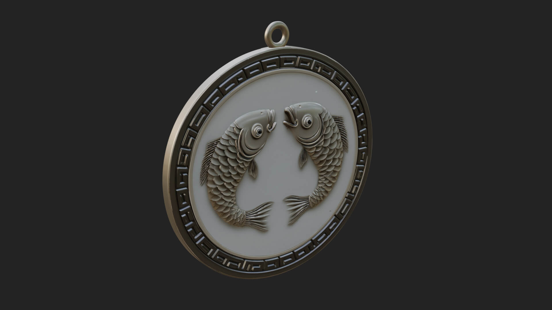 Twin Koi Fish Oval Plaque Design 3 3D Print Model 3D Model