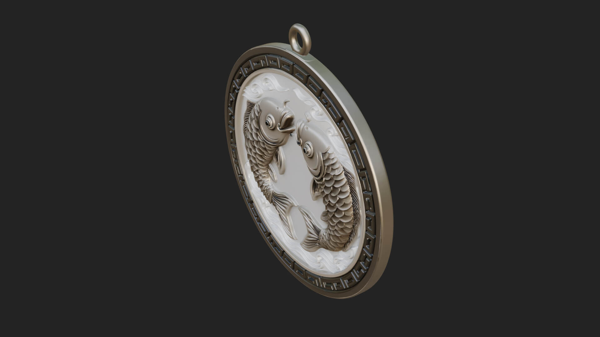 Twin Koi Fish Oval Plaque Design 3 3D Print Model 3D Model