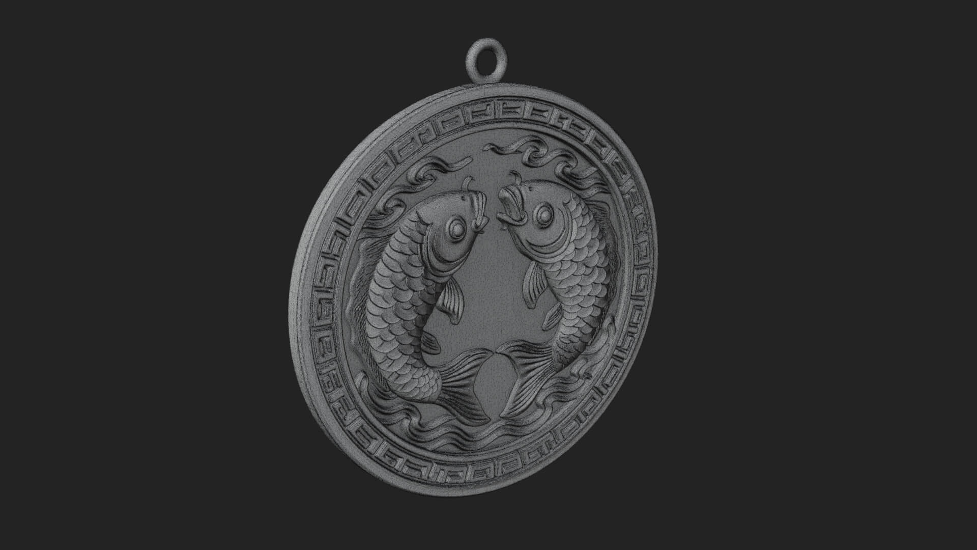 Twin Koi Fish Oval Plaque Design 3 3D Print Model 3D Model