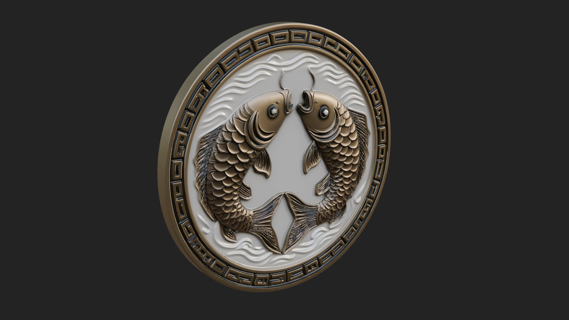 Twin Koi Fish Oval Plaque Design 4 3D Print Model 3D Model