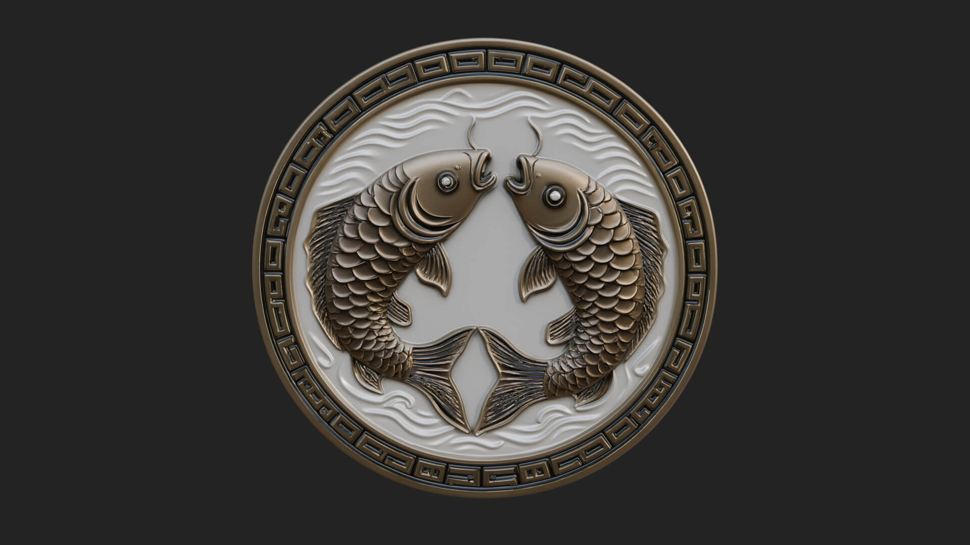 Twin Koi Fish Oval Plaque Design 4 3D Print Model 3D Model