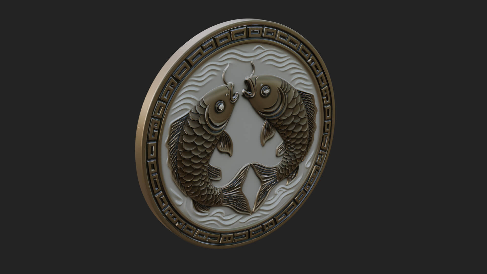 Twin Koi Fish Oval Plaque Design 4 3D Print Model 3D Model
