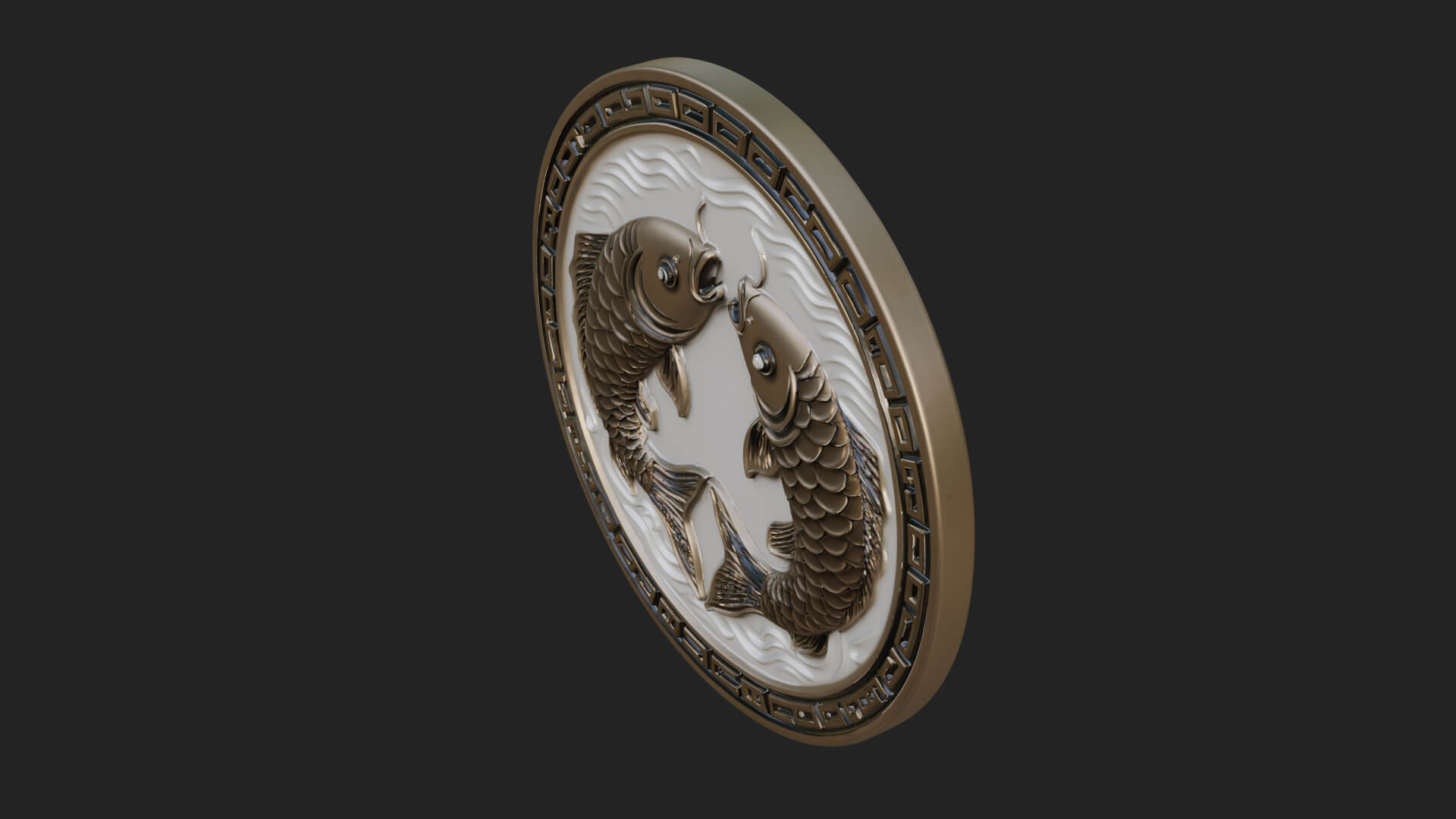 Twin Koi Fish Oval Plaque Design 4 3D Print Model 3D Model