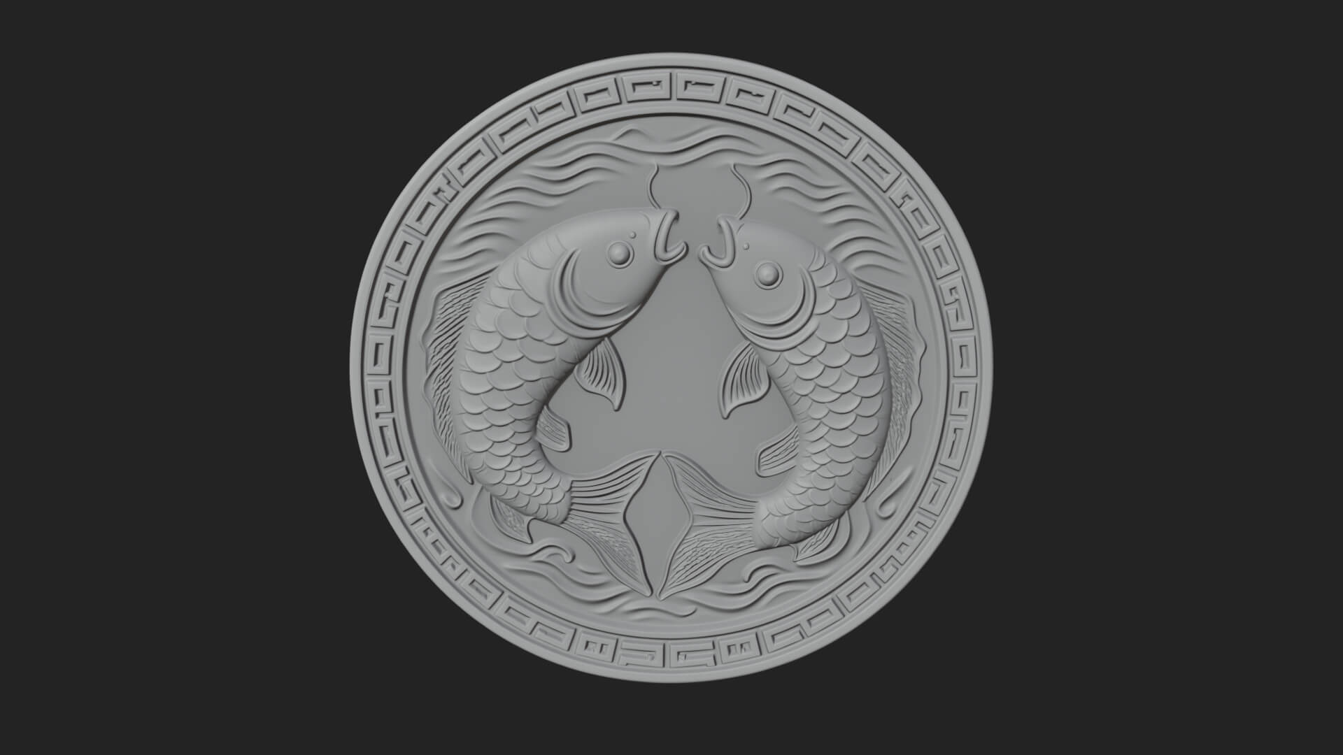 Twin Koi Fish Oval Plaque Design 4 3D Print Model 3D Model