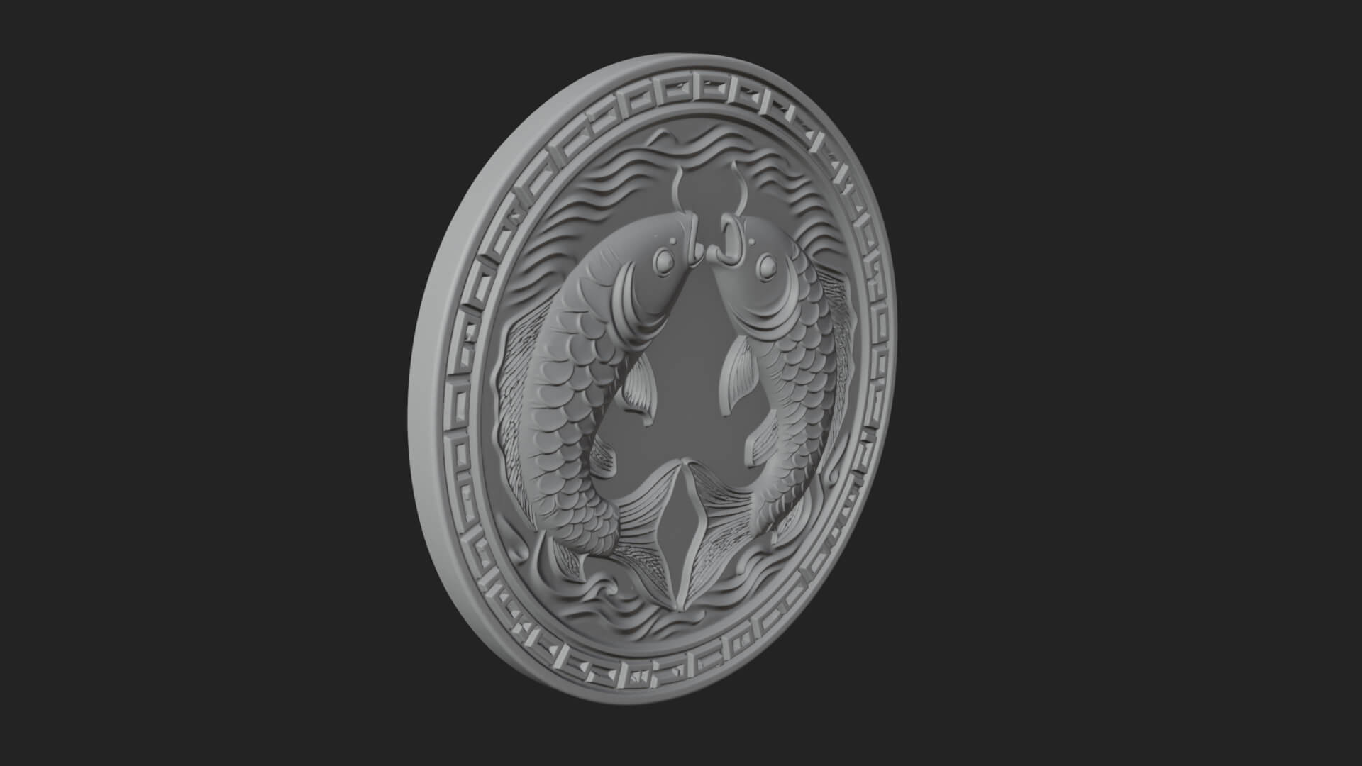 Twin Koi Fish Oval Plaque Design 4 3D Print Model 3D Model