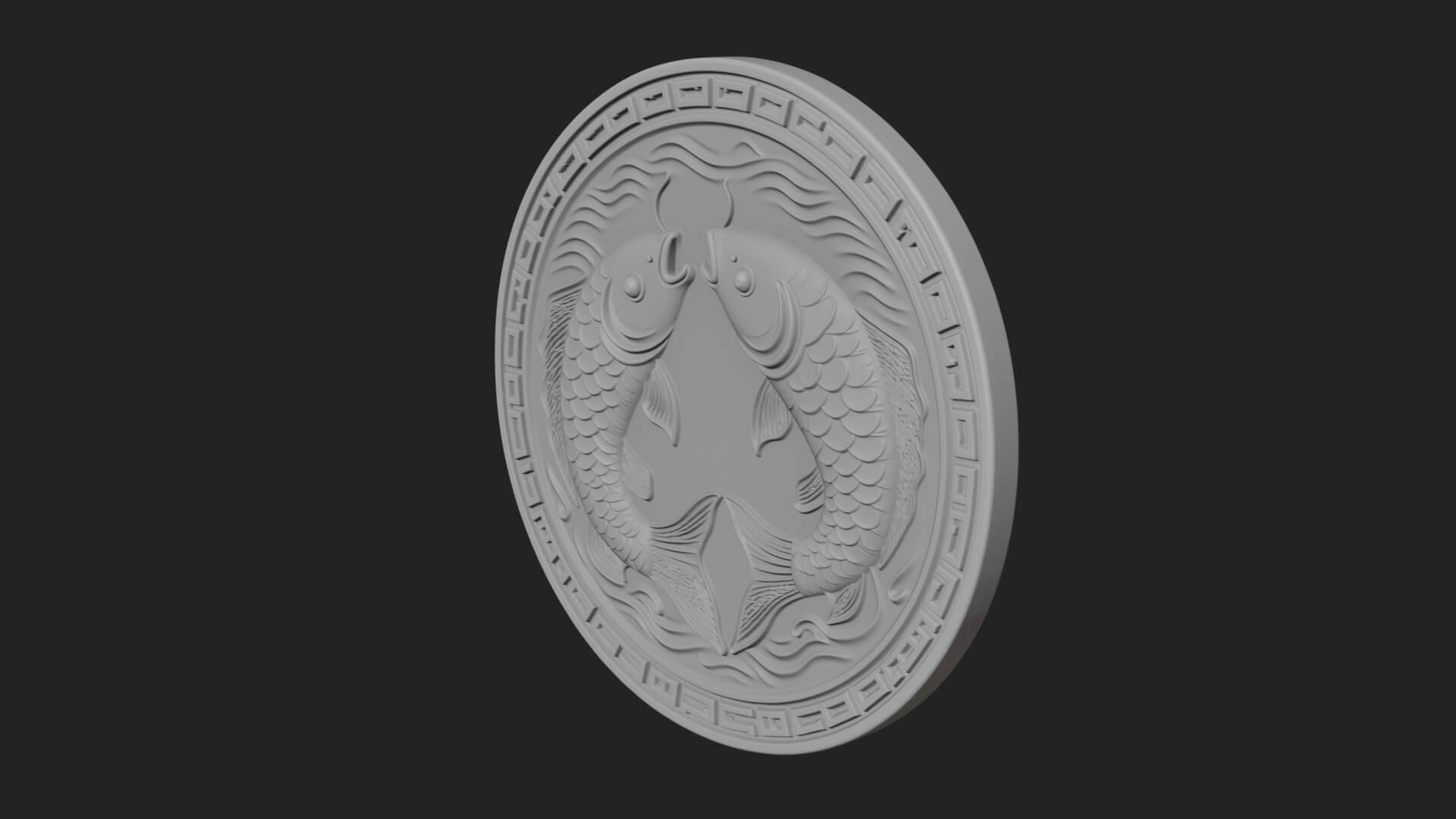 Twin Koi Fish Oval Plaque Design 4 3D Print Model 3D Model