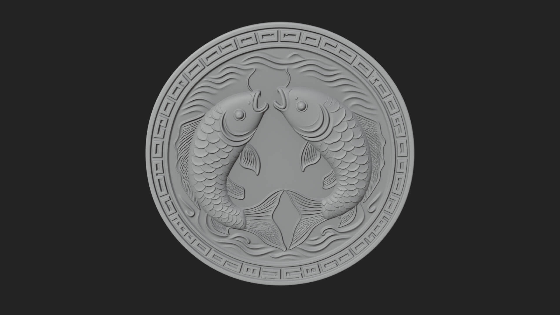 Twin Koi Fish Oval Plaque Design 4 3D Print Model 3D Model