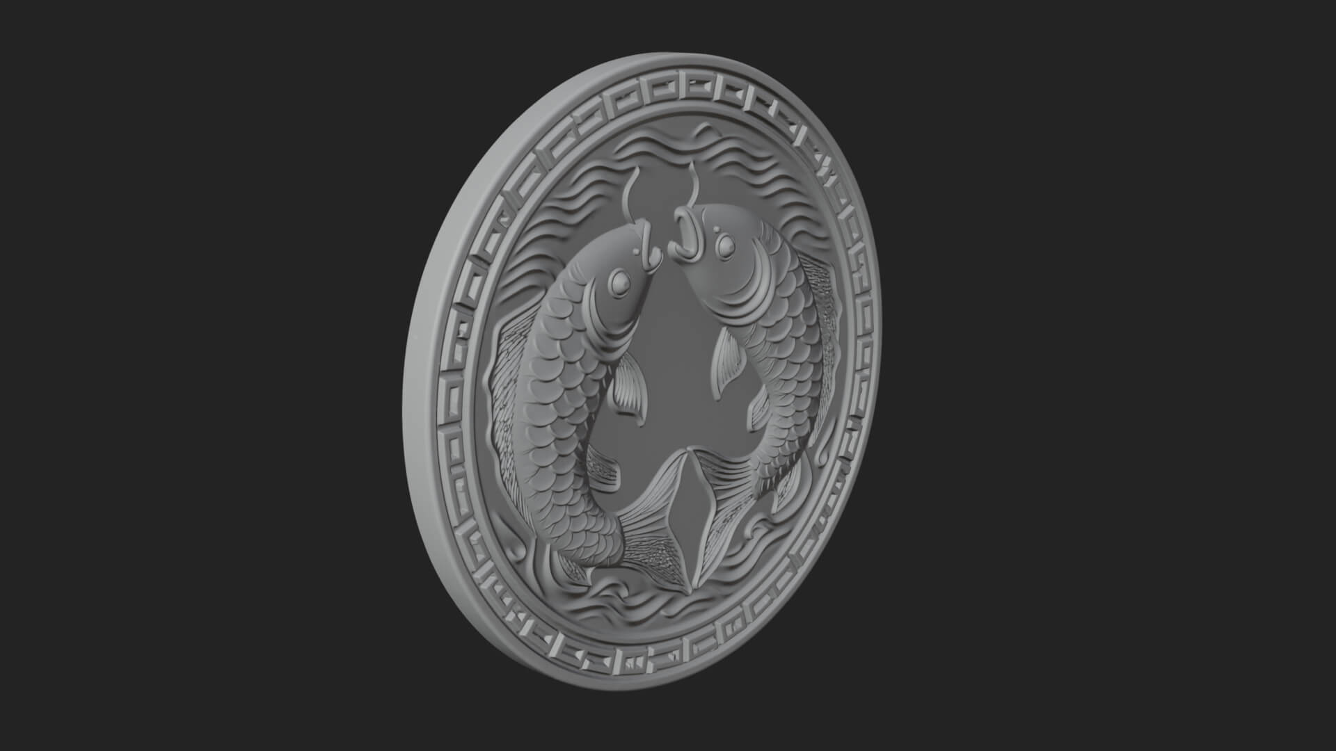 Twin Koi Fish Oval Plaque Design 4 3D Print Model 3D Model