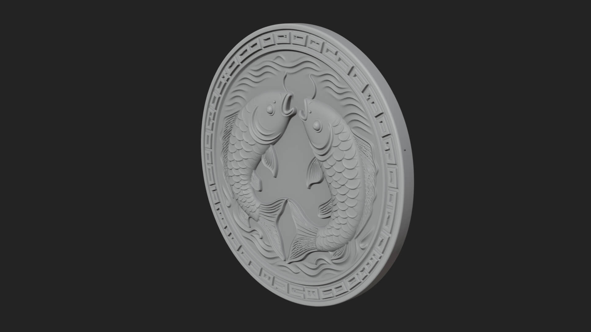 Twin Koi Fish Oval Plaque Design 4 3D Print Model 3D Model
