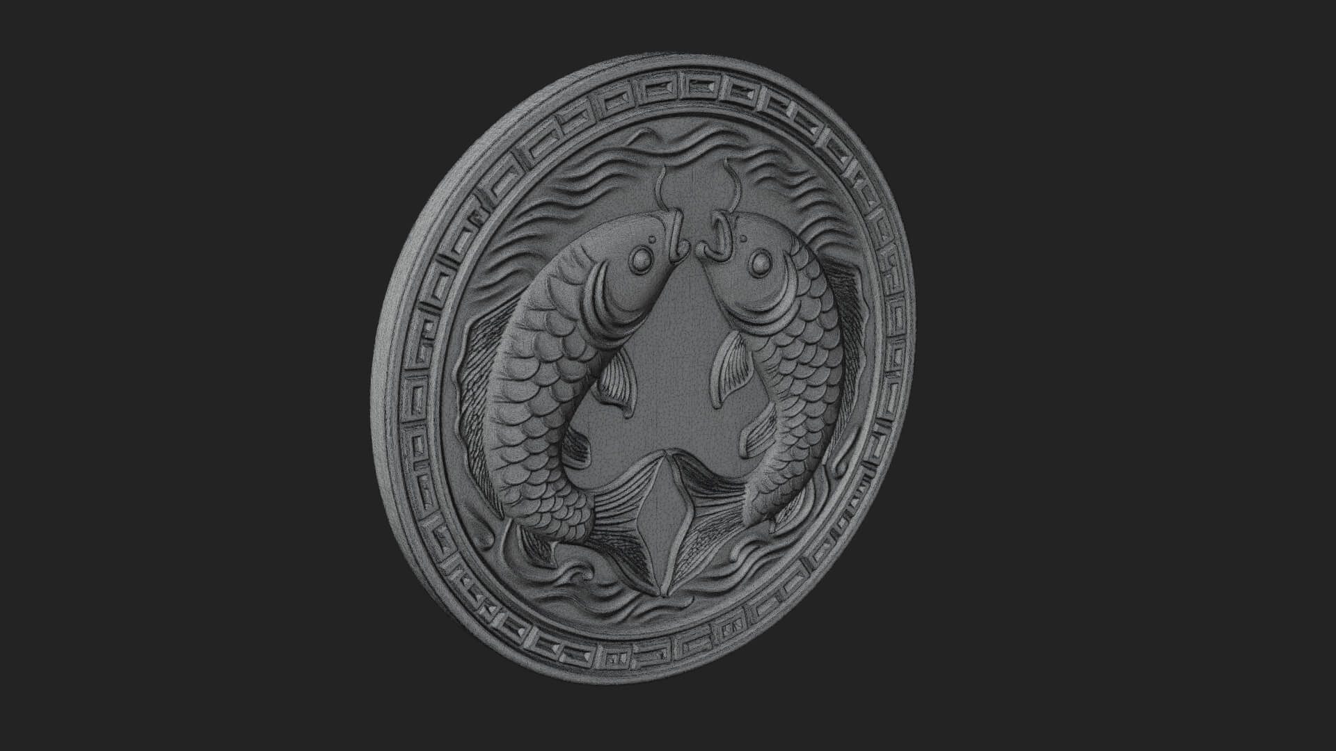 Twin Koi Fish Oval Plaque Design 4 3D Print Model 3D Model