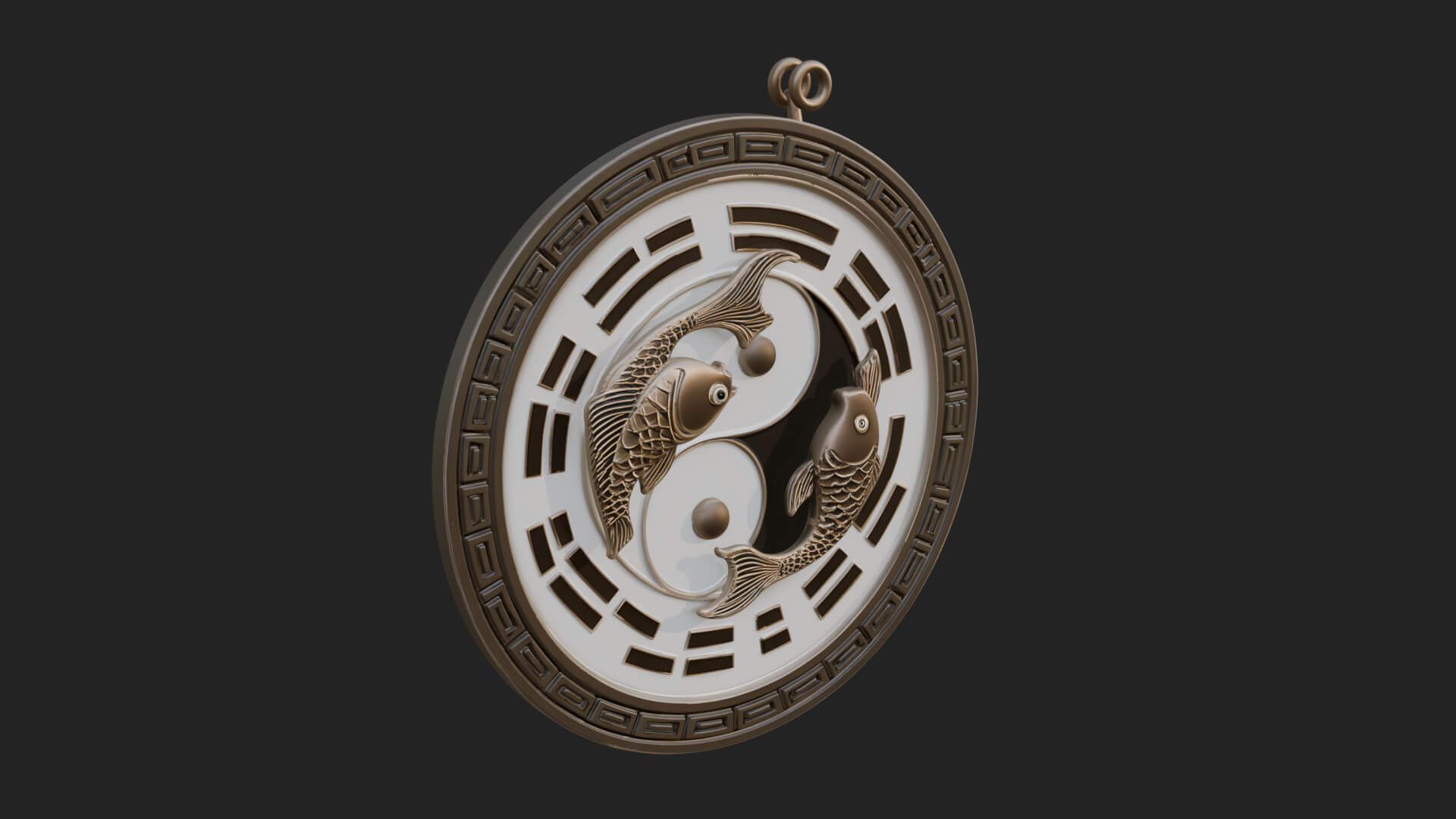 Twin Koi Yin Yang Pendant Design 1 3D Print Model 3D Model