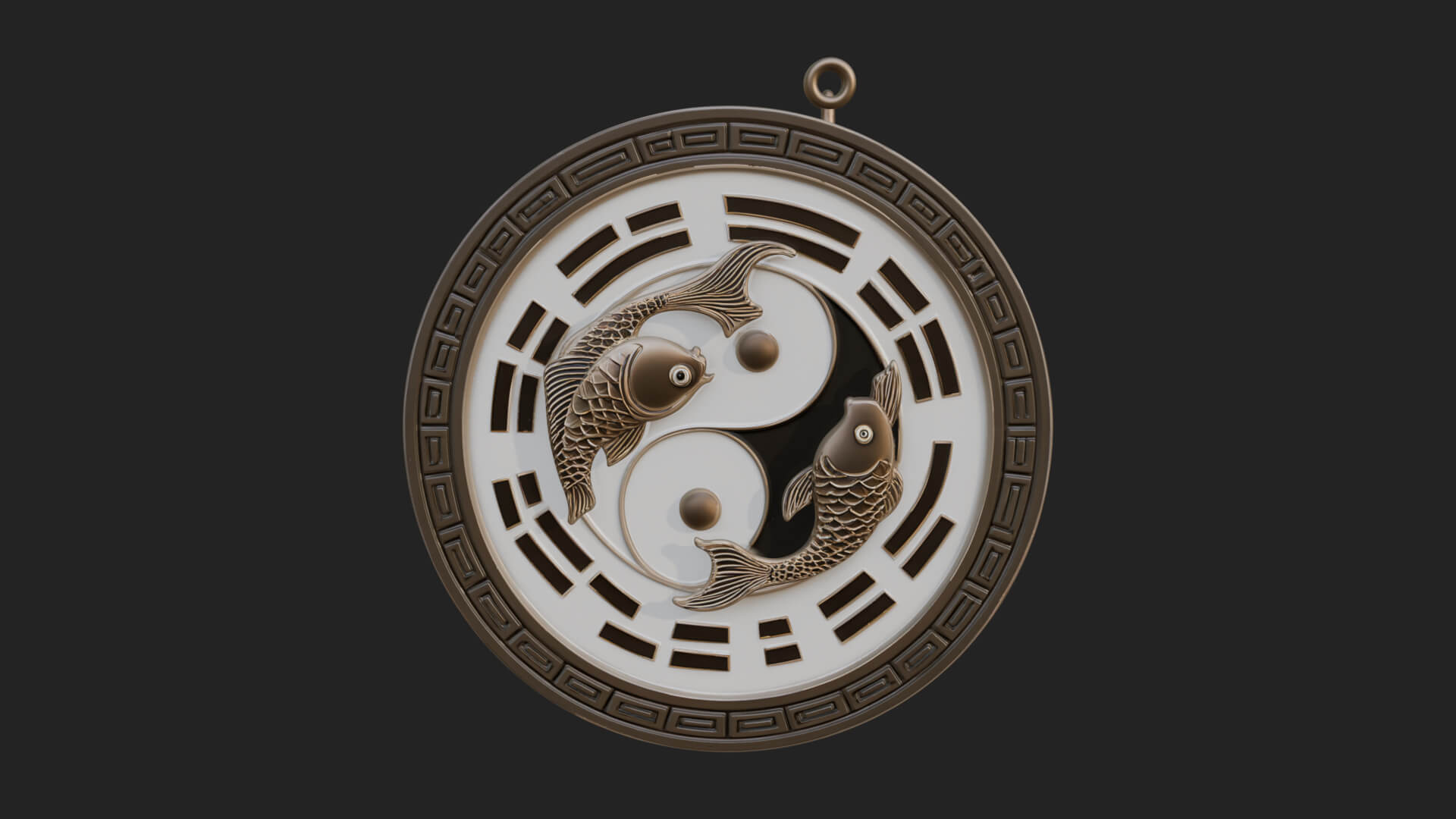 Twin Koi Yin Yang Pendant Design 1 3D Print Model 3D Model