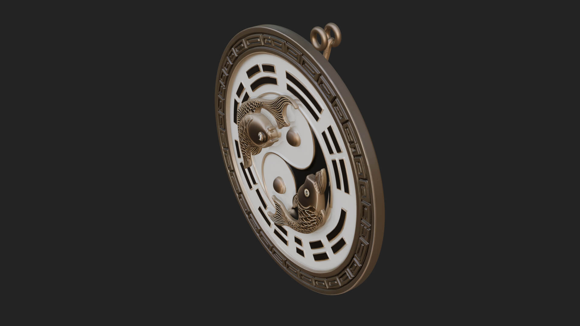 Twin Koi Yin Yang Pendant Design 1 3D Print Model 3D Model