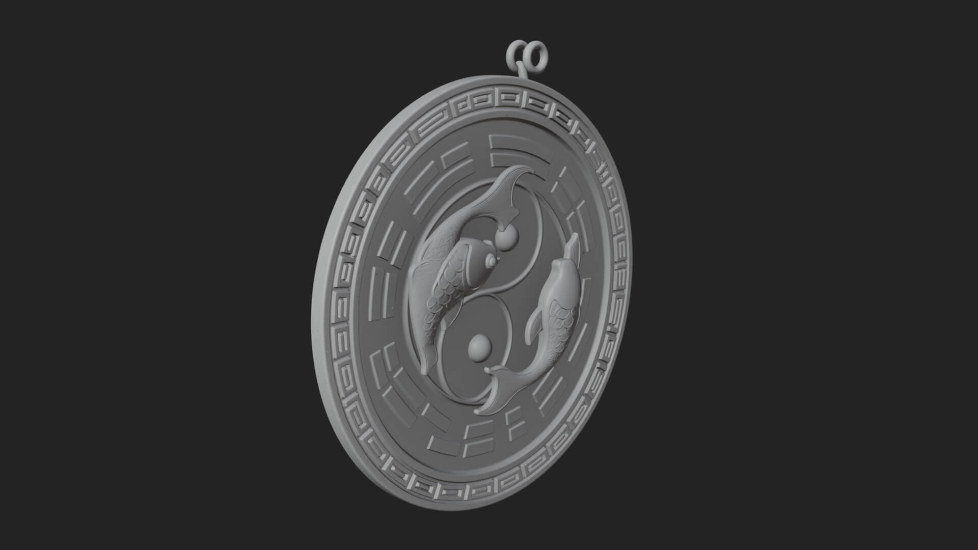 Twin Koi Yin Yang Pendant Design 1 3D Print Model 3D Model