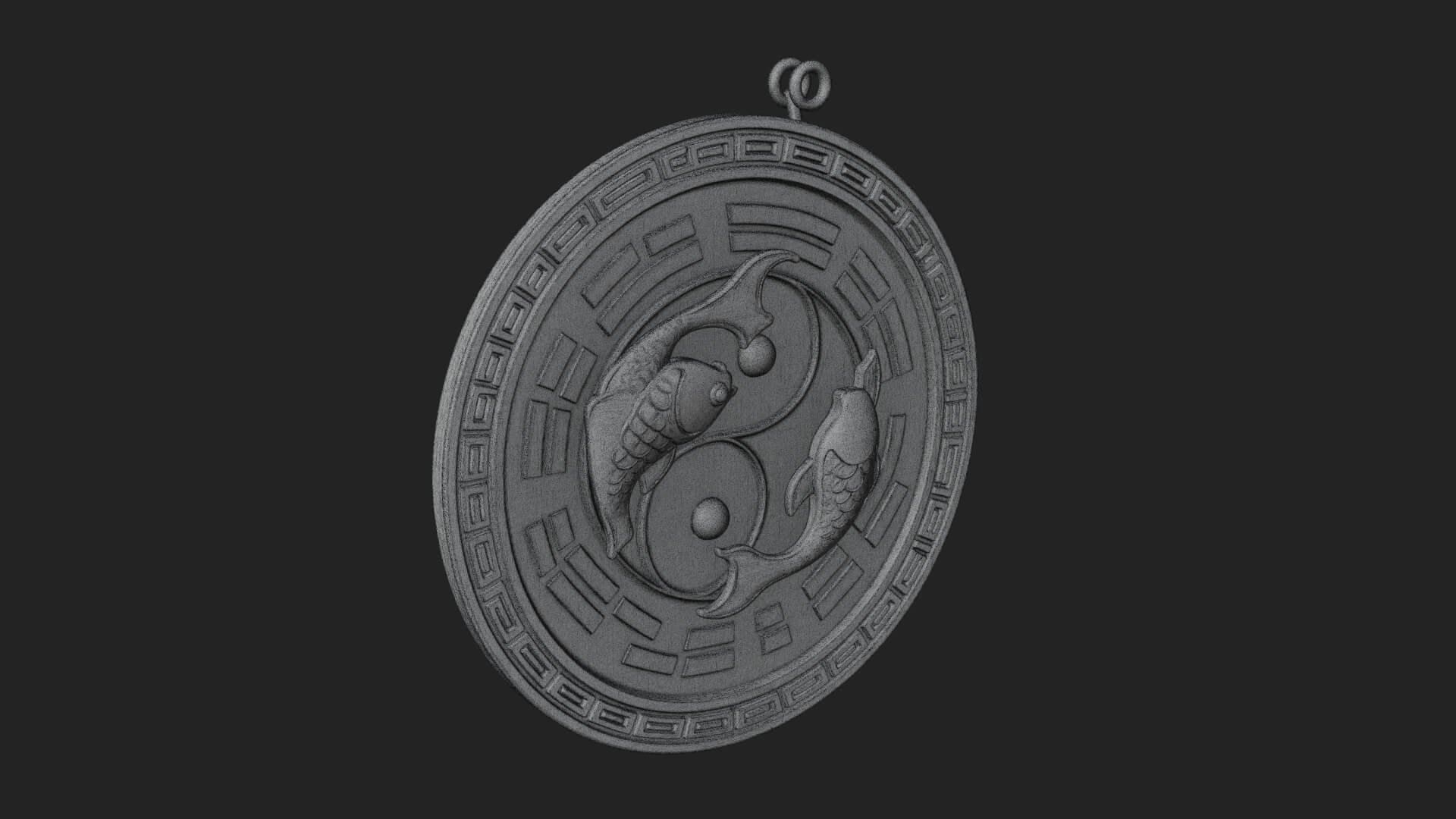 Twin Koi Yin Yang Pendant Design 1 3D Print Model 3D Model