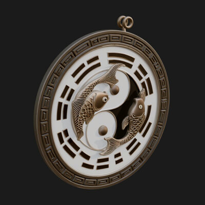 Twin Koi Yin Yang Pendant Design 1 3D Print Model