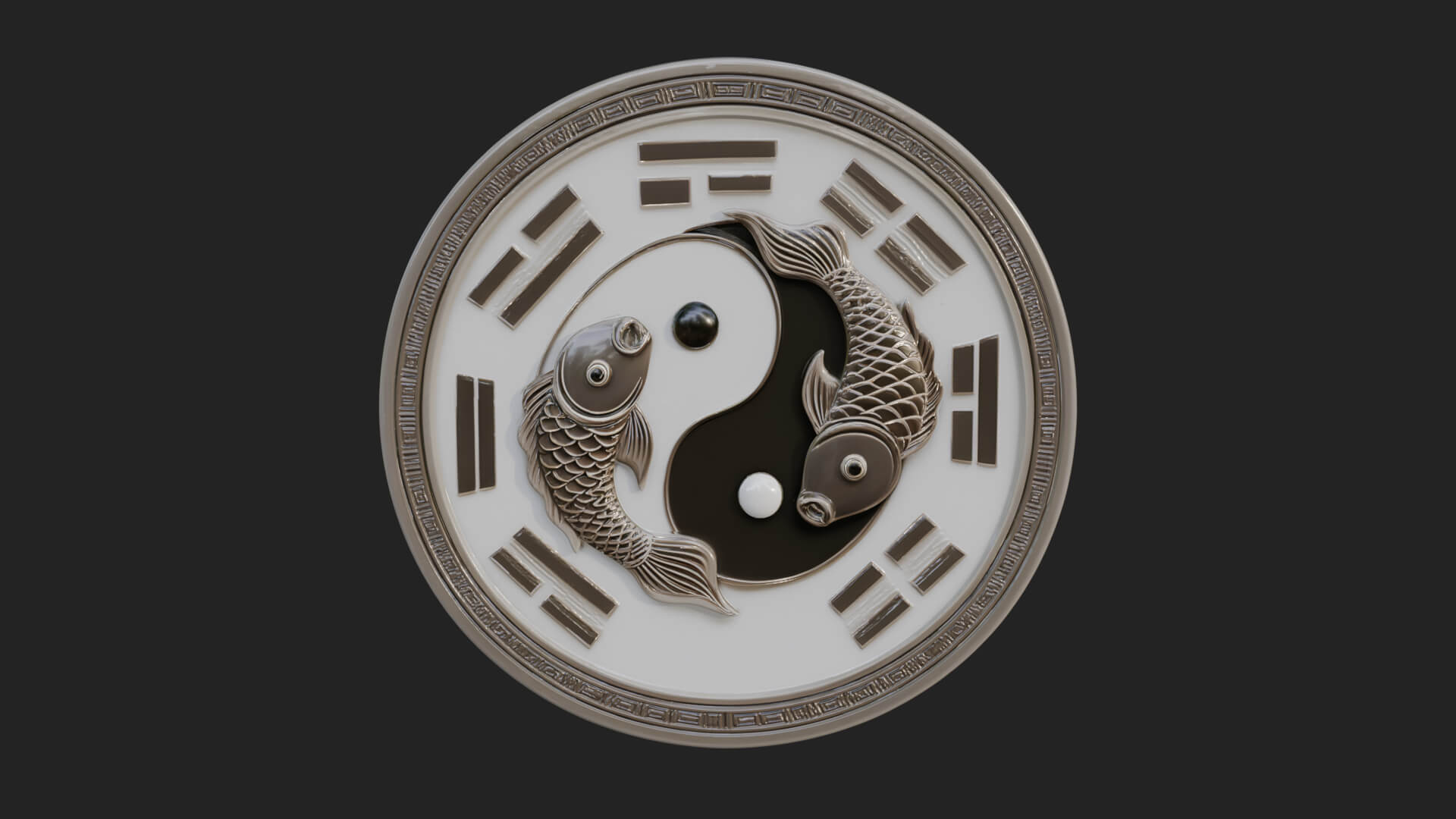 Twin Koi Yin Yang Pendant Design 2 3D Print Model 3D Model