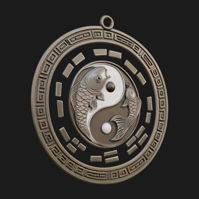 Twin Koi Yin Yang Pendant Design 3 3D Print Model